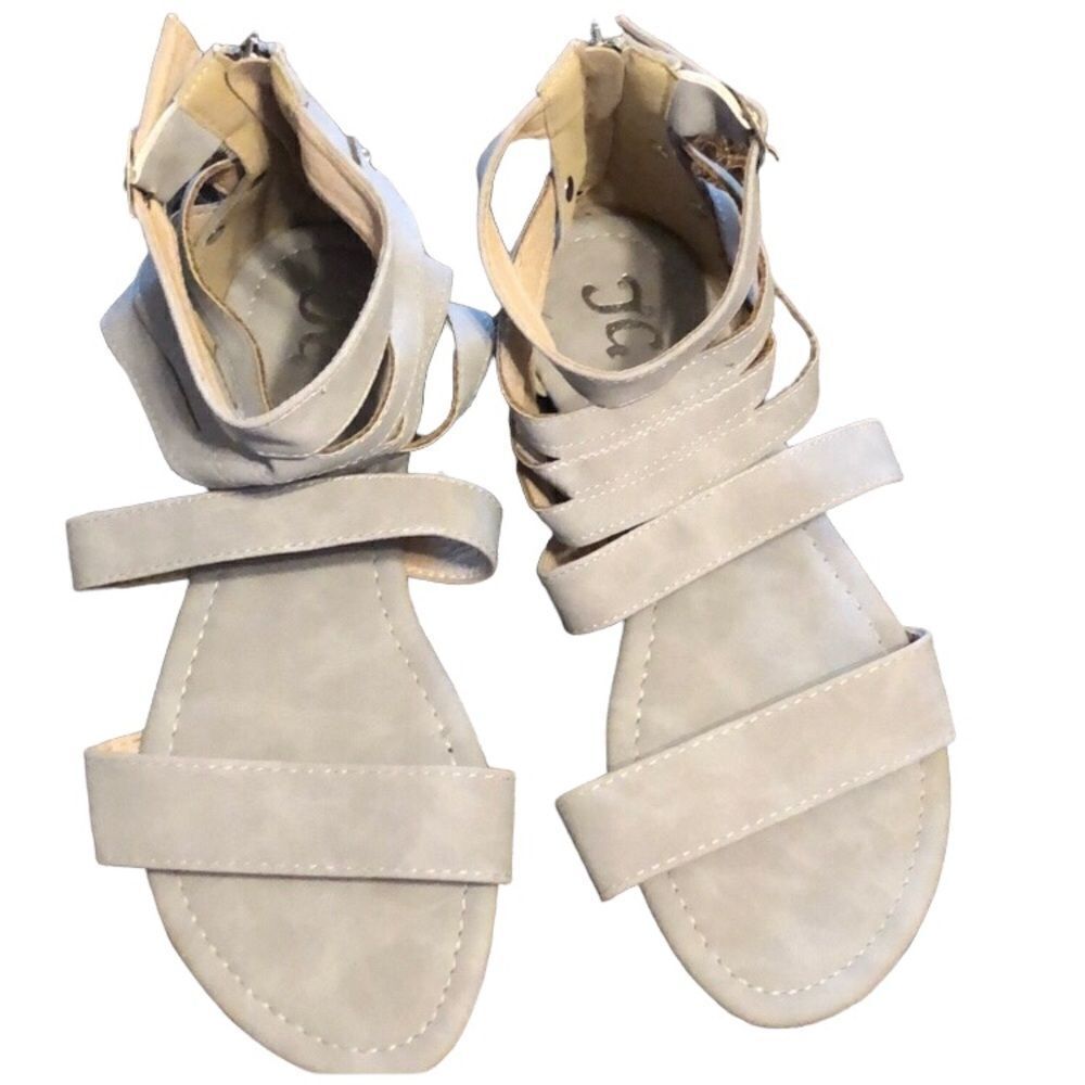 TC sueded gray zip up the back sandals new